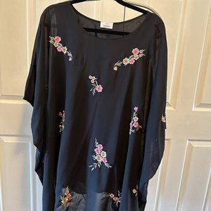 Yours London Black with Flowers Blouse